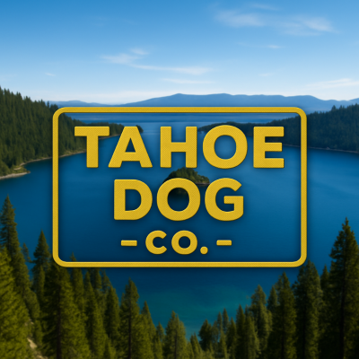 Tahoe Dog Co. logo - with Emerald Bay background