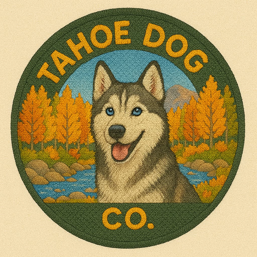 Tahoe Dog Co. + sticker + Lily the white & gray Husky / Malamute + Hope Valley, CA with fall leaves
