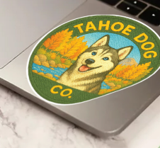 Tahoe Dog Co. + sticker + Lily the white & gray Husky / Malamute + Hope Valley, CA with fall leaves