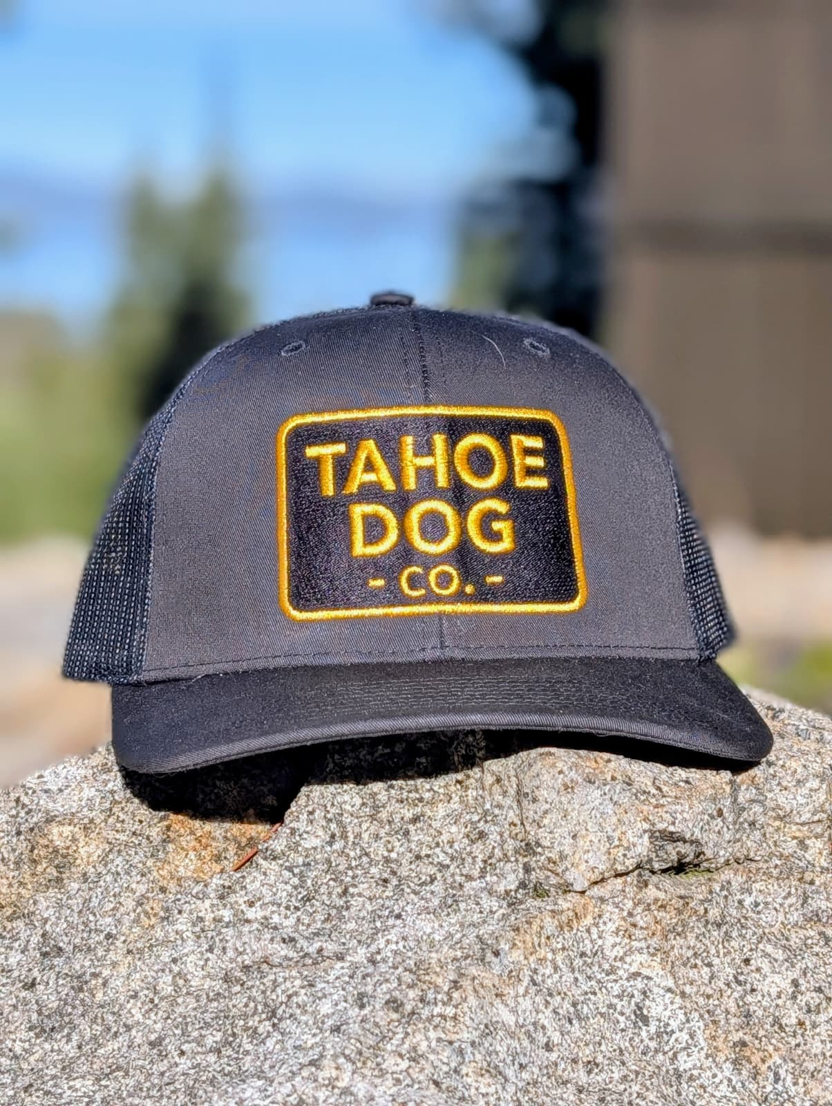 Black trucker hat featuring Tahoe Dog Co. logo (new!)