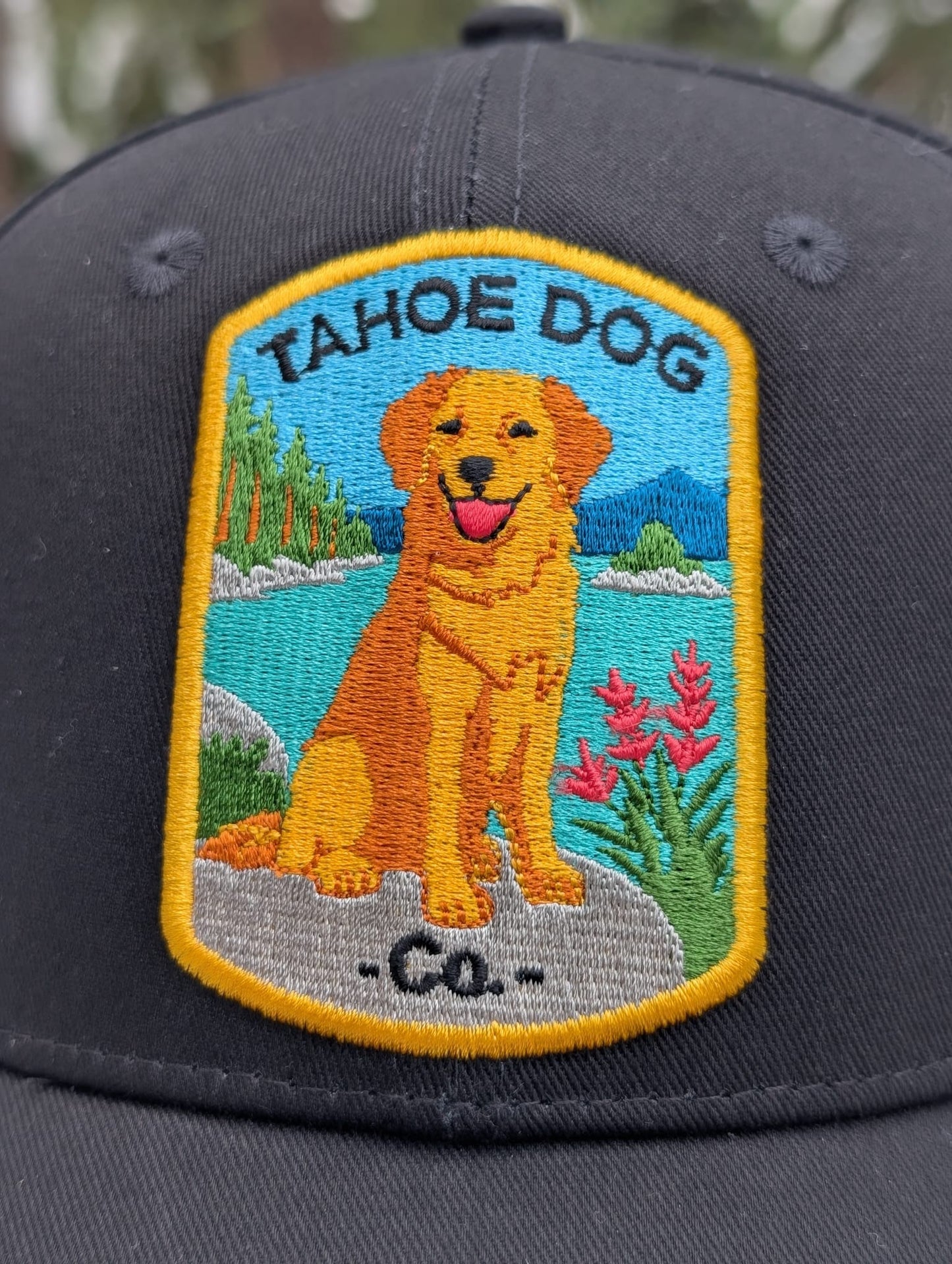 Baseball hat featuring "Dottie the Tahoe Dog" - Golden Retriever at Emerald Bay